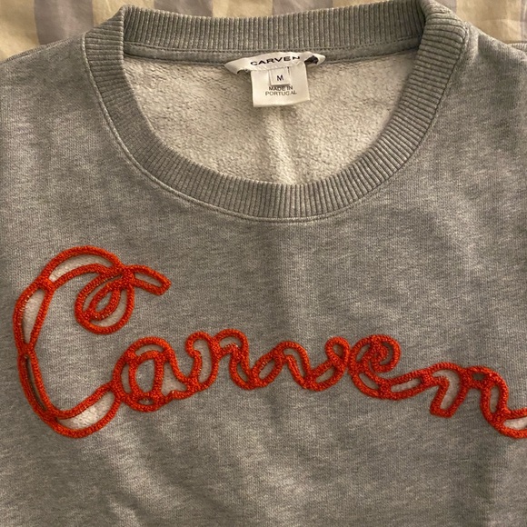 Carven Cropped Cut Out Grey Sweatshirt Sweater, Size Medium 38/40 - Picture 5 of 7